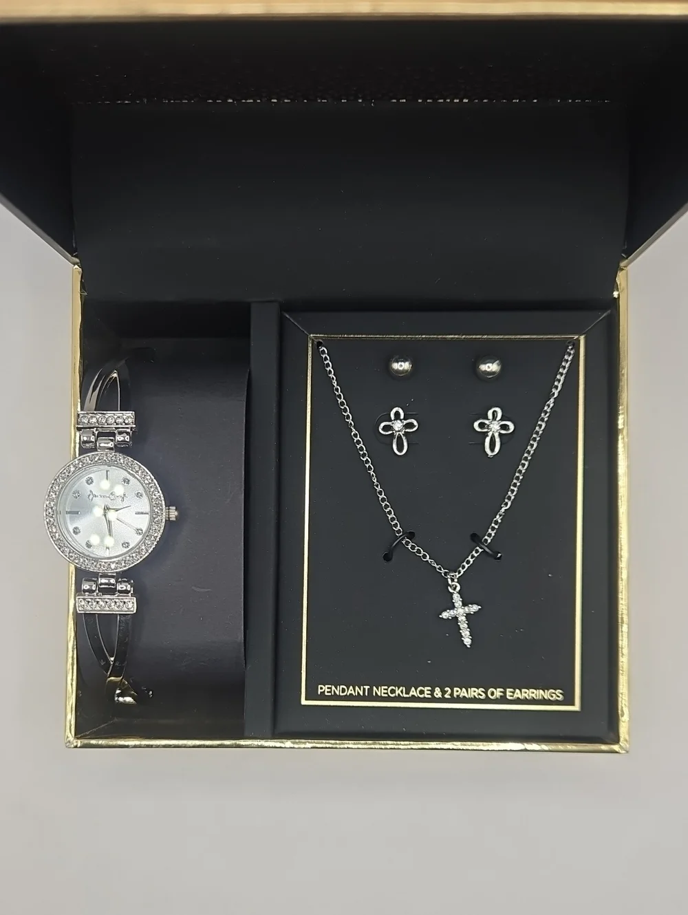 NEW Jessica Carlyle Silver-Tone Watch & Cross Necklace Jewelry Set
